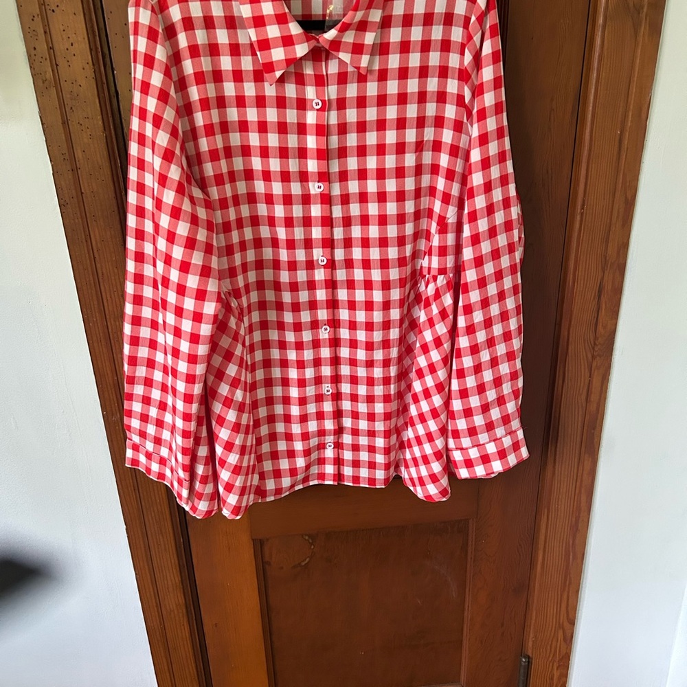 Chic Soul Red and White Gingham Blouse